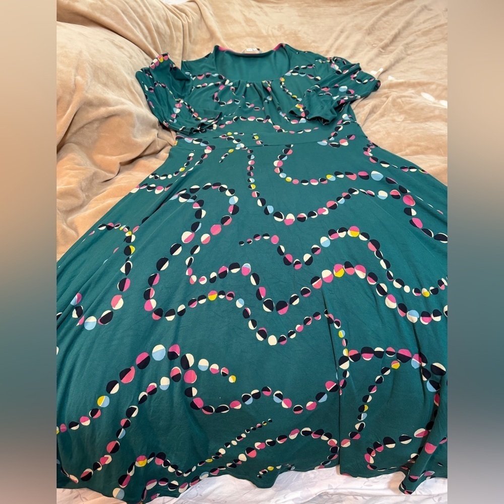 Boden Highland Dress in Teal Dots Women's Size 12L US